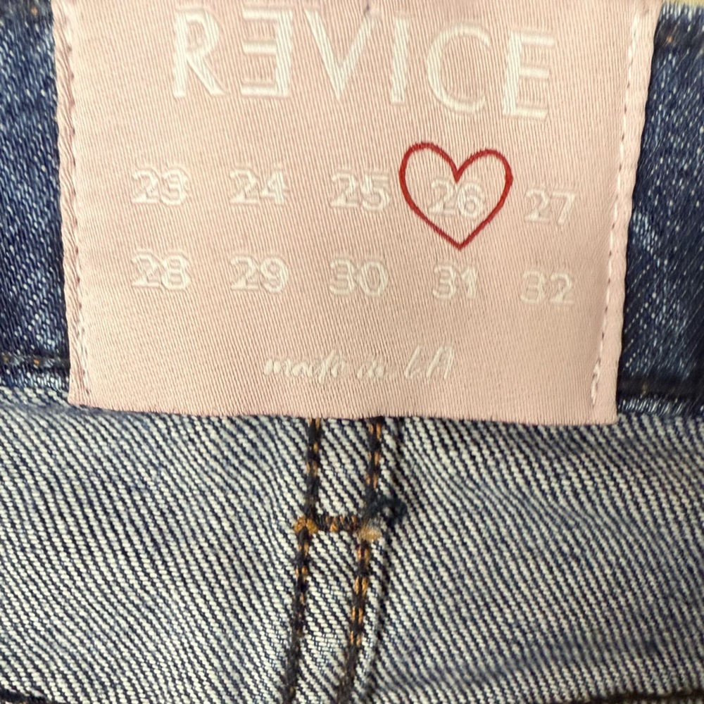 REVICE Matchmaker Love at
First Sight Blue Jeans Patchwork Crop Button Fly EUC - Picture 7 of 14